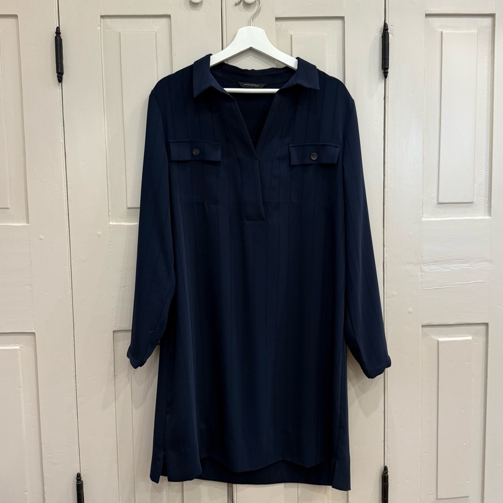 Banana Republic Blue Polo‎ Collar Long Sleeve Dress